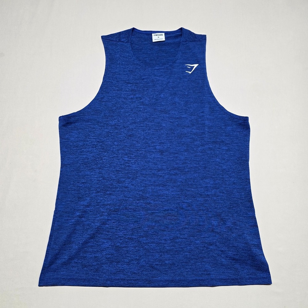 Gymshark Men Blue Heather Athletic Tank Size Medium Workout Pullover Stretch Tee